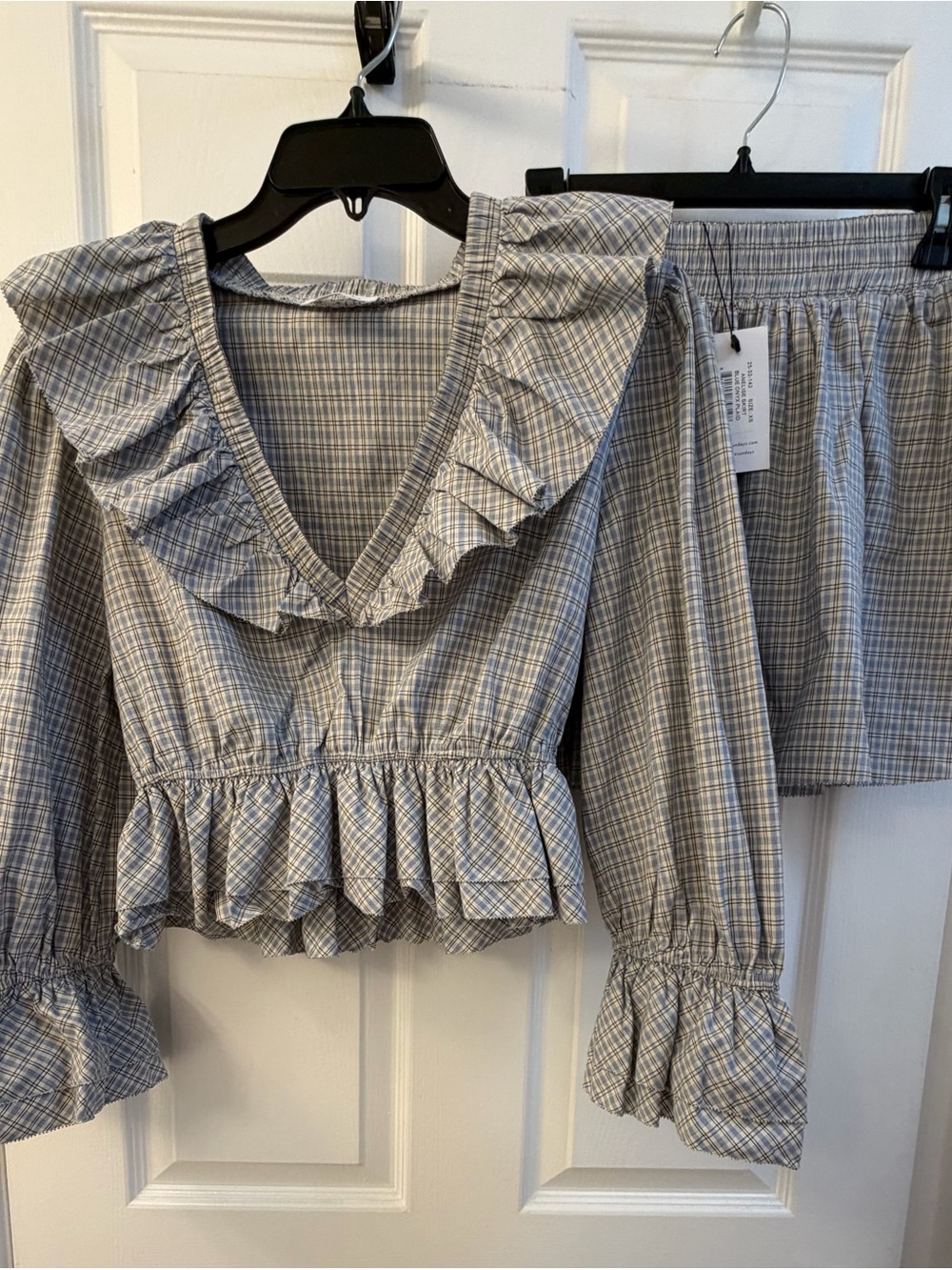 We Are Sundays Constance Top & Anelise Skirt Set Blue Onyx Plaid XS NEW MSRP$396